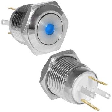 Кнопка антивандальная RUICHI GQ16F-10D/JL/B/N, OFF-(ON), рабочая температура -25…+55 °C, никелированная латунь
