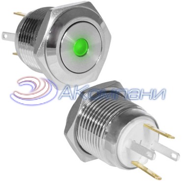 Кнопка антивандальная RUICHI GQ16F-10D/JL/G/N, OFF-(ON), рабочая температура -25…+55 °C, никелированная латунь