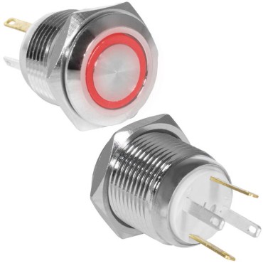 Кнопка антивандальная RUICHI GQ16F-10E/JL/R/N, OFF-(ON), рабочая температура -25…+55 °C, никелированная латунь