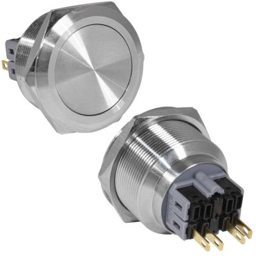 Кнопка антивандальная RUICHI GQ30-11/N, ON-(OFF)+OFF-(ON), рабочая температура -25…+55 °C, никелированная латунь
