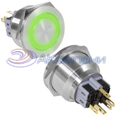 Кнопка антивандальная RUICHI GQ28PF-11E/G/N, ON-(OFF)+OFF-(ON), рабочая температура -25…+55 °C, никелированная латунь
