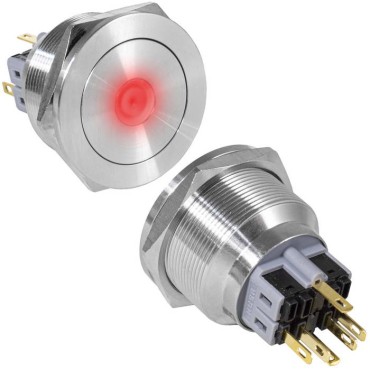 Кнопка антивандальная RUICHI GQ28PF-11ZD/R/N, ON-OFF+OFF-ON, рабочая температура -25…+55 °C, никелированная латунь