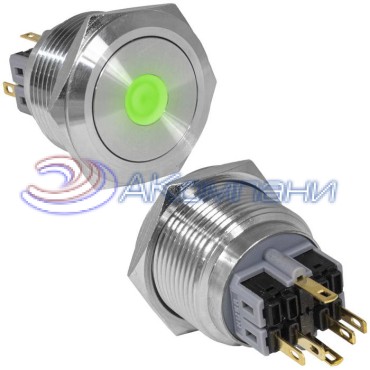 Кнопка антивандальная RUICHI GQ30-11ZD/G/N, ON-OFF+OFF-ON, рабочая температура -25…+55 °C, никелированная латунь
