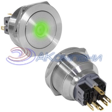 Кнопка антивандальная RUICHI GQ30PF-11ZD/G/N, ON-OFF+OFF-ON, рабочая температура -25…+55 °C, никелированная латунь