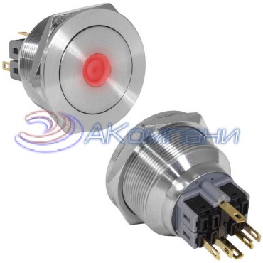 Кнопка антивандальная RUICHI GQ30PF-11ZD/R/N, ON-OFF+OFF-ON, рабочая температура -25…+55 °C, никелированная латунь