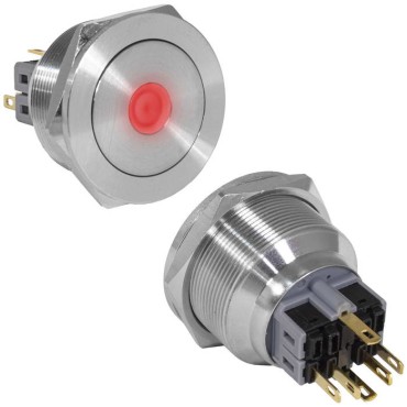 Кнопка антивандальная RUICHI GQ30PF-11ZD/R/N, ON-OFF+OFF-ON, рабочая температура -25…+55 °C, никелированная латунь