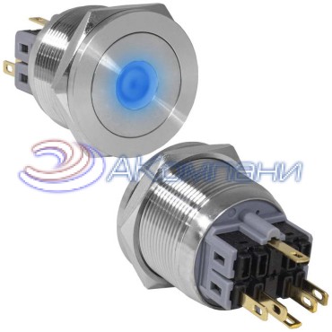 Кнопка антивандальная RUICHI GQ25PF-11D/B/N, ON-(OFF)+OFF-(ON), рабочая температура -25…+55 °C, никелированная латунь