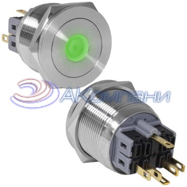 Кнопка антивандальная RUICHI GQ25PF-11D/G/N, ON-(OFF)+OFF-(ON), рабочая температура -25…+55 °C, никелированная латунь