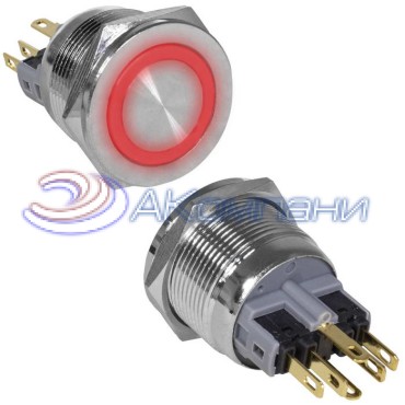 Кнопка антивандальная RUICHI GQ22PF-11E/R/N, ON-(OFF)+OFF-(ON), рабочая температура -25…+55 °C, никелированная латунь