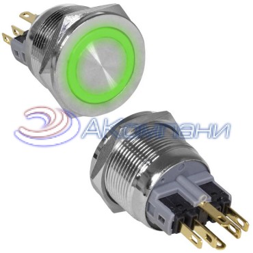 Кнопка антивандальная RUICHI GQ22PF-11E/G/N, ON-(OFF)+OFF-(ON), рабочая температура -25…+55 °C, никелированная латунь