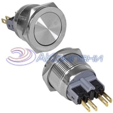 Кнопка антивандальная RUICHI GQ22PF-11Z/N, ON-OFF+OFF-ON, рабочая температура -25…+55 °C, никелированная латунь