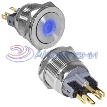 Кнопка антивандальная RUICHI GQ22PF-11D/B/N, ON-(OFF)+OFF-(ON), рабочая температура -25…+55 °C, никелированная латунь