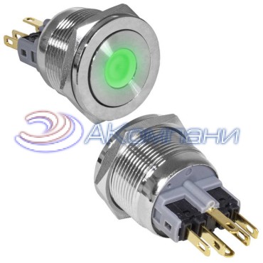 Кнопка антивандальная RUICHI GQ22PF-11D/G/N, ON-(OFF)+OFF-(ON), рабочая температура -25…+55 °C, никелированная латунь