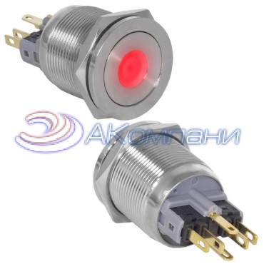 Кнопка антивандальная RUICHI GQ22PF-11D/R/N, ON-(OFF)+OFF-(ON), рабочая температура -25…+55 °C, никелированная латунь