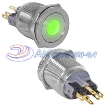 Кнопка антивандальная RUICHI GQ22PF-11ZD/G/N, ON-OFF+OFF-ON, рабочая температура -25…+55 °C, никелированная латунь