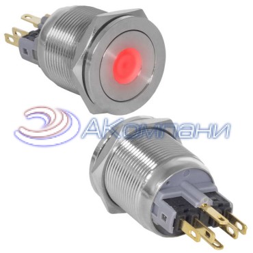 Кнопка антивандальная RUICHI GQ22PF-11ZD/R/N, ON-OFF+OFF-ON, рабочая температура -25…+55 °C, никелированная латунь