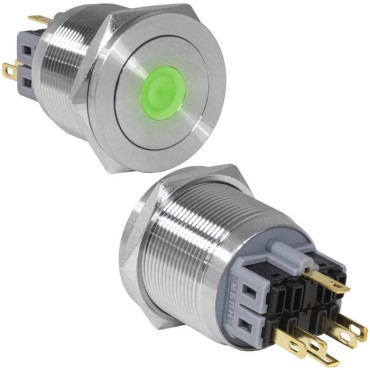 Кнопка антивандальная RUICHI GQ25PF-11ZD/G/N, ON-OFF+OFF-ON, рабочая температура -25…+55 °C, никелированная латунь
