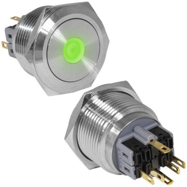 Кнопка антивандальная RUICHI GQ28-11ZD/G/N, ON-OFF+OFF-ON, рабочая температура -25…+55 °C, никелированная латунь