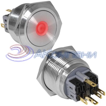 Кнопка антивандальная RUICHI GQ28-11ZD/R/N, ON-OFF+OFF-ON, рабочая температура -25…+55 °C, никелированная латунь