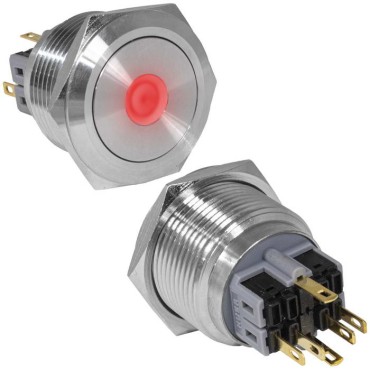 Кнопка антивандальная RUICHI GQ28-11ZD/R/N, ON-OFF+OFF-ON, рабочая температура -25…+55 °C, никелированная латунь
