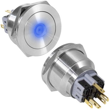 Кнопка антивандальная RUICHI GQ28PF-11D/B/N, ON-(OFF)+OFF-(ON), рабочая температура -25…+55 °C, никелированная латунь