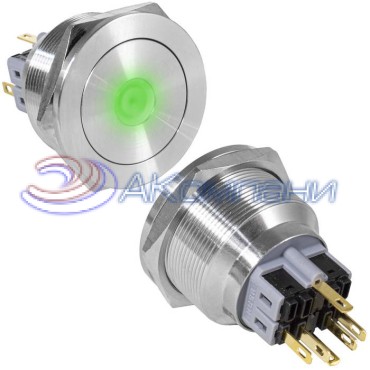 Кнопка антивандальная RUICHI GQ28PF-11D/G/N, ON-(OFF)+OFF-(ON), рабочая температура -25…+55 °C, никелированная латунь