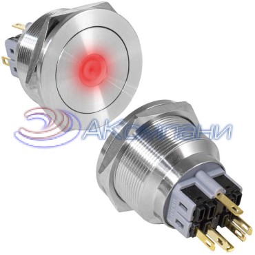 Кнопка антивандальная RUICHI GQ28PF-11D/R/N, ON-(OFF)+OFF-(ON), рабочая температура -25…+55 °C, никелированная латунь