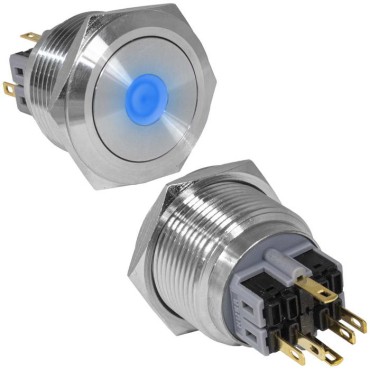 Кнопка антивандальная RUICHI GQ28-11D/B/N, ON-(OFF)+OFF-(ON), рабочая температура -25…+55 °C, никелированная латунь