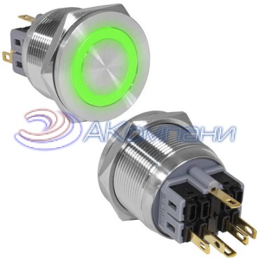 Кнопка антивандальная RUICHI GQ25PF-11E/G/N, ON-(OFF)+OFF-(ON), рабочая температура -25…+55 °C, никелированная латунь