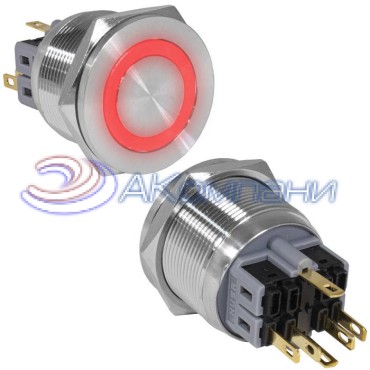 Кнопка антивандальная RUICHI GQ25PF-11E/R/N, ON-(OFF)+OFF-(ON), рабочая температура -25…+55 °C, никелированная латунь