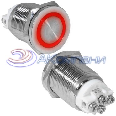 Кнопка антивандальная RUICHI GQ19PF-10ZE/R/N, OFF-ON, рабочая температура -25…+55 °C, никелированная латунь