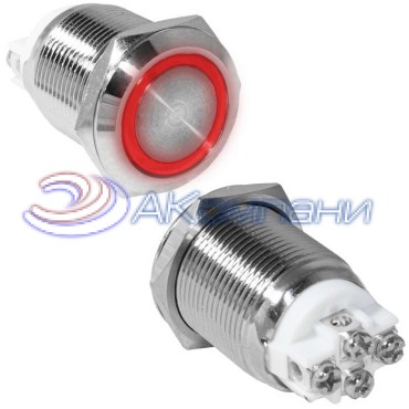 Кнопка антивандальная RUICHI GQ19F-10ZE/R/N, OFF-ON, рабочая температура -25…+55 °C, никелированная латунь