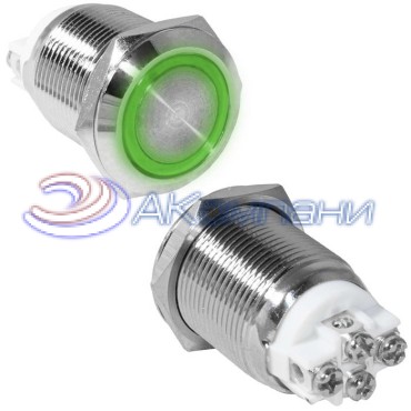 Кнопка антивандальная RUICHI GQ19F-10ZE/G/N, OFF-ON, рабочая температура -25…+55 °C, никелированная латунь