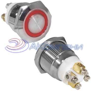 Кнопка антивандальная RUICHI GQ19F-10E/R/N, OFF-(ON), рабочая температура -25…+55 °C, никелированная латунь