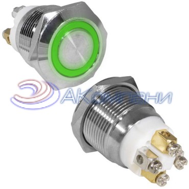 Кнопка антивандальная RUICHI GQ19F-10E/G/N, OFF-(ON), рабочая температура -25…+55 °C, никелированная латунь