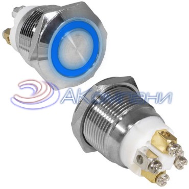 Кнопка антивандальная RUICHI GQ19F-10E/B/N, OFF-(ON), рабочая температура -25…+55 °C, никелированная латунь