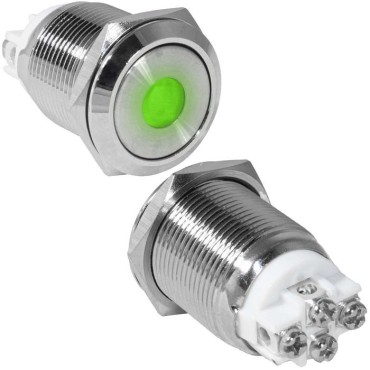 Кнопка антивандальная RUICHI GQ19F-10ZD/G/N, OFF-ON, рабочая температура -25…+55 °C, никелированная латунь
