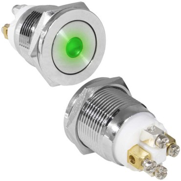 Кнопка антивандальная RUICHI GQ19PF-10D/G/N, OFF-(ON), рабочая температура -25…+55 °C, никелированная латунь