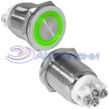 Кнопка антивандальная RUICHI GQ19PF-10ZE/G/N, OFF-ON, рабочая температура -25…+55 °C, никелированная латунь