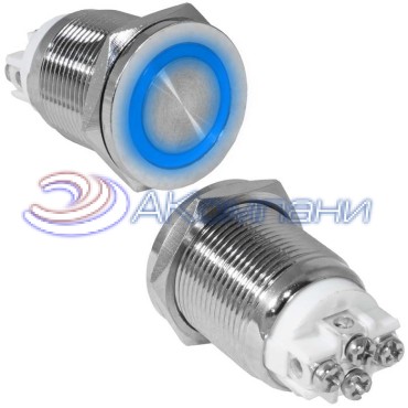 Кнопка антивандальная RUICHI GQ19PF-10ZE/B/N, OFF-ON, рабочая температура -25…+55 °C, никелированная латунь