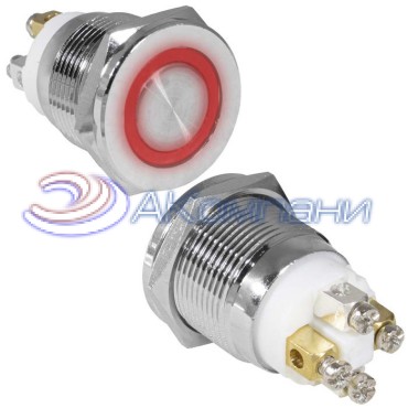 Кнопка антивандальная RUICHI GQ19PF-10E/R/N, OFF-(ON), рабочая температура -25…+55 °C, никелированная латунь