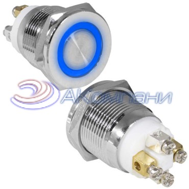 Кнопка антивандальная RUICHI GQ19PF-10E/B/N, OFF-(ON), рабочая температура -25…+55 °C, никелированная латунь