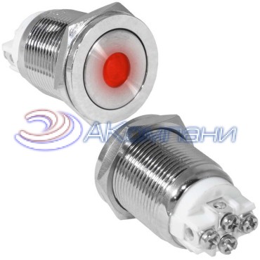 Кнопка антивандальная RUICHI GQ19PF-10ZD/R/N, OFF-ON, рабочая температура -25…+55 °C, никелированная латунь