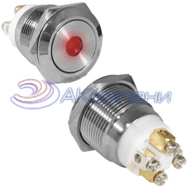 Кнопка антивандальная RUICHI GQ19F-10D/R/N, OFF-(ON), рабочая температура -25…+55 °C, никелированная латунь