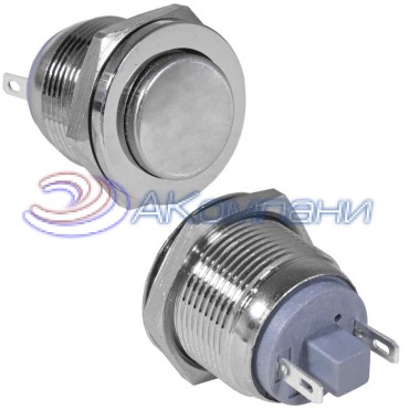 Кнопка антивандальная RUICHI GQ19PH-10/J/N, OFF-(ON), рабочая температура -25…+55 °C, никелированная латунь