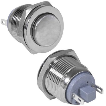 Кнопка антивандальная RUICHI GQ19PH-10/J/N, OFF-(ON), рабочая температура -25…+55 °C, никелированная латунь