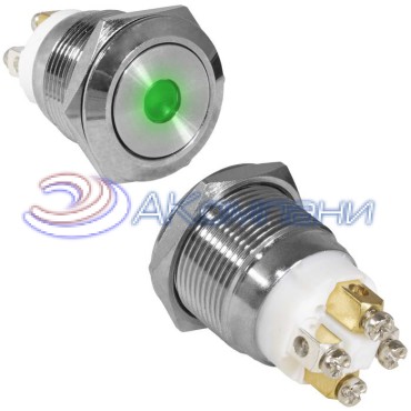 Кнопка антивандальная RUICHI GQ19F-10D/G/N, OFF-(ON), рабочая температура -25…+55 °C, никелированная латунь