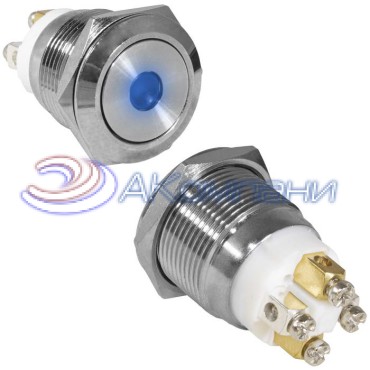 Кнопка антивандальная RUICHI GQ19F-10D/B/N, OFF-(ON), рабочая температура -25…+55 °C, никелированная латунь