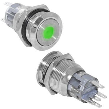 Кнопка антивандальная RUICHI LAS1-AGQ-11ZD/G/N, ON-ON, рабочая температура -25…+55 °C, никелированная латунь