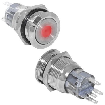 Кнопка антивандальная RUICHI LAS1-AGQ-11ZD/R/N, ON-ON, рабочая температура -25…+55 °C, никелированная латунь